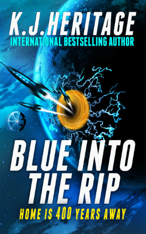 Book cover for Blue Into the Rip, a YA time-travel science-fiction adventure by K.J. Heritage
