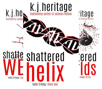 Book covers for the Vatic trilogy, three overlapping science-fiction novels by K.J. Heritage