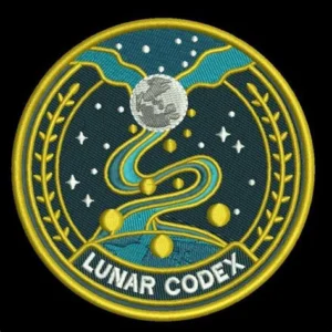 Embroidered Lunar Codex mission badge featuring the Moon, stars and golden orbital paths